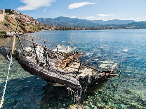 Mithymna, Molyvos, Lesbos Island, Mediterranean Sea
<p>Burned wrecked refugee-boat in the harbour of Mithymna, Molyvos<br /></p><p>  beach, boat, coast, Lesbos, lifevest, Mediterranean, Molivos, Molyvos, Mithymna, Mithimna, refugees, ship, shipwreck, waste, trash <br /></p>
Coastline - Beach, Sea/Ocean, Shipping/Harbour, Pollution/Litter/Relics, Island, Public area/Beach, Geography - Temperate
© Wolf Wichmann